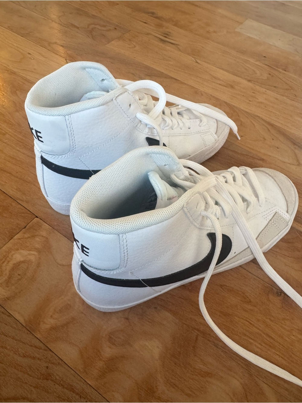 Nike Kids White High-Top Sneakers with Black Swoosh
